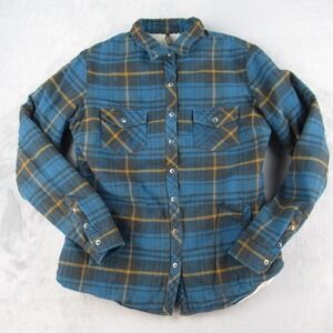 Kuhl Womens Joyrydr Jacket Blue Plaid Sherpa Lined Flannel Shirt Jacket 8347 M